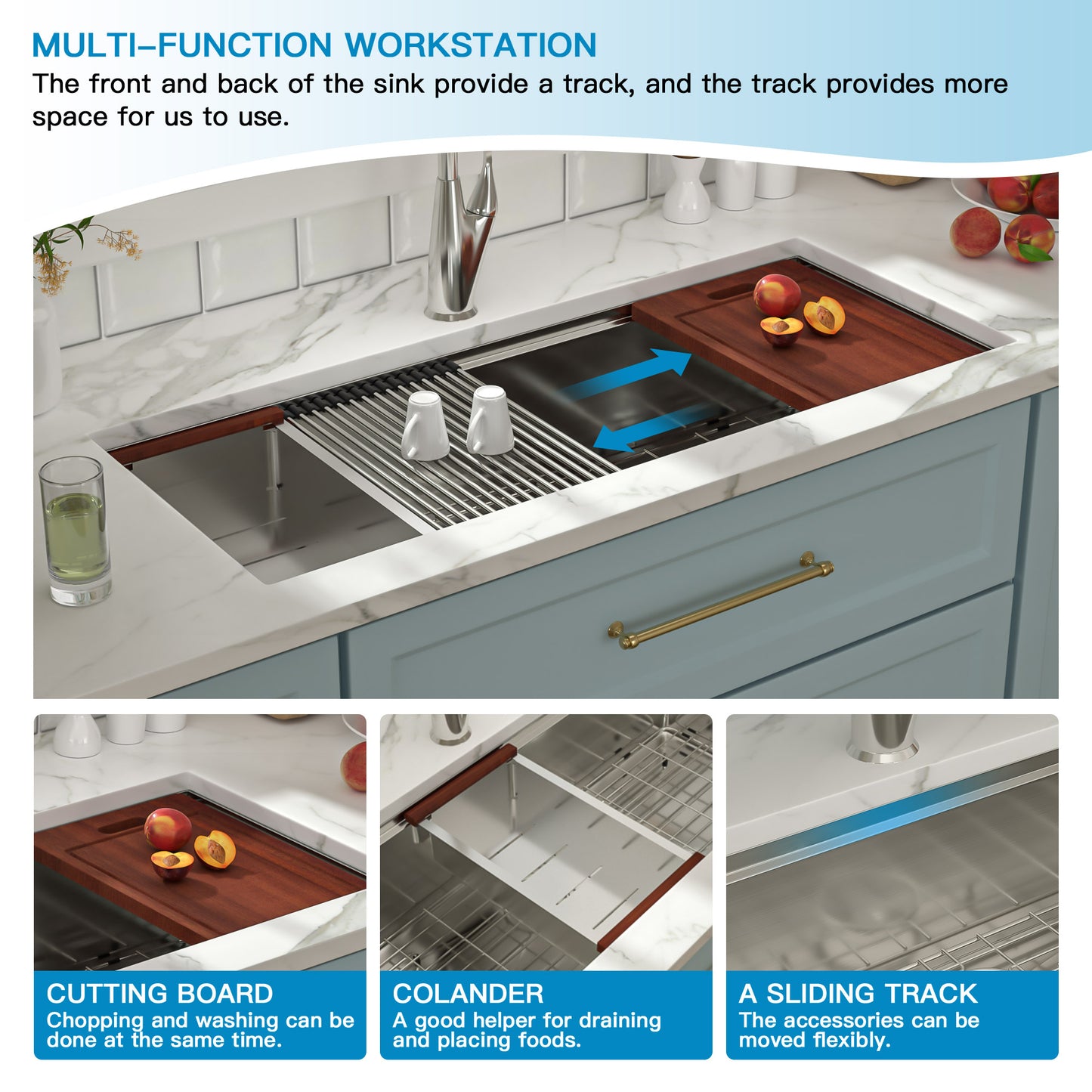 Lordear 45-inch Undermount Workstation Kitchen Sink - 45x19 Inch Undermount Sink Ledge Workstation Deep Single Bowl 16 Gauge Stainless Steel Under Counter Extra Large Kitchen Sink Basin  from Lordear