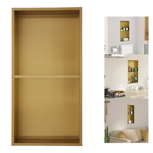 12in W x 24in H Shower Niche Double Shelf Stainless Steel Bathroom Niche Storage Niche Wall Niche-Gold  from Lordear