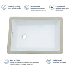 Lordear 13.75'' x 20.25'' White Ceramic Rectangle Undermount Bathroom Sink with Overflow
