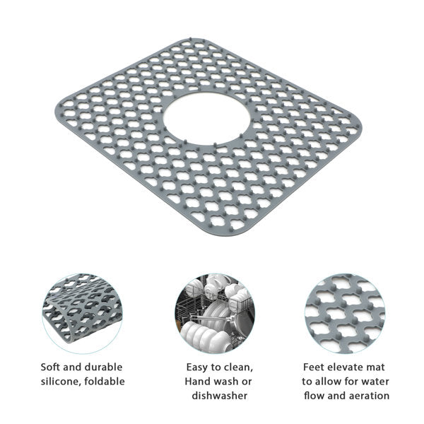 14in x 11in Silicone Bottom Sink Grid Kitchen Sink Silicone Mat Heat Resistant with Drain Hole  from Lordear