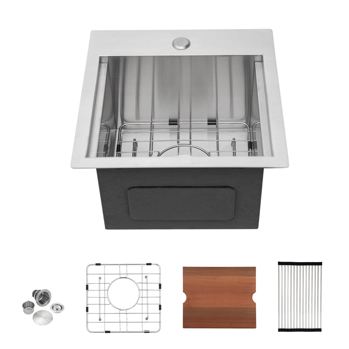 Lordear 15'' x 15'' Stainless Steel Topmount Bar Workstation Sink