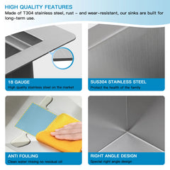 Lordear 15'' x 15'' Stainless Steel Topmount Bar Workstation Sink