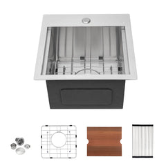 Lordear 15'' x 15'' Stainless Steel Topmount Bar Workstation Sink