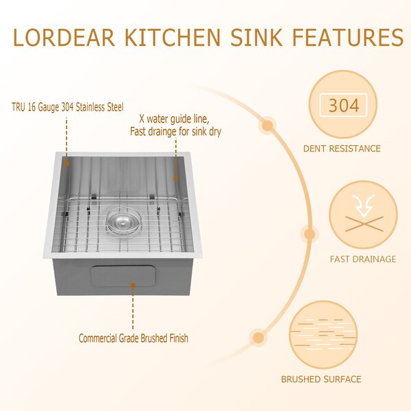 15in L Undermount Single Bowl Stainless Steel Kitchen Sink  from Lordear