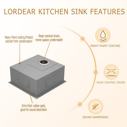 15in L Undermount Single Bowl Stainless Steel Kitchen Sink  from Lordear