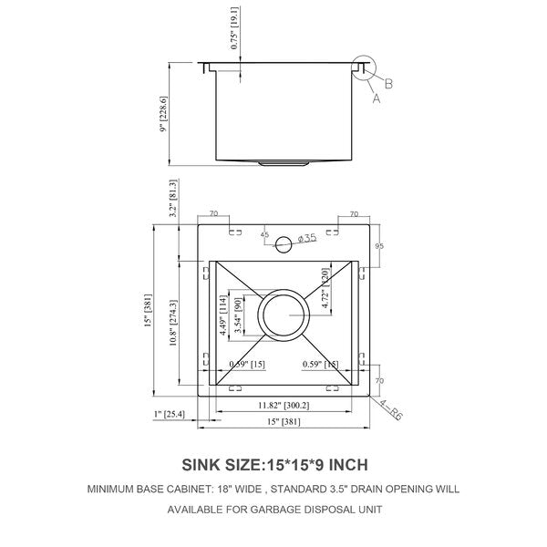 15in L x 15in W Drop-in Workstation Bar Sink 16 Gauge Stainless Steel Kitchen Sink Topmount Bar Sink  from Lordear