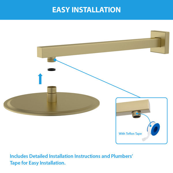 16 Inch Shower Arm Wall Mounted Shower Arm with Flange Stainless Steel Overhead Shower Extension Arm-Gold  from Lordear