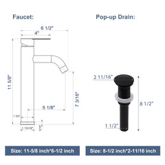 Lordear 16.5'' X 16.5'' Tempered Glass Bathroom Vessel Sink with  Faucet and Pop-up Drain