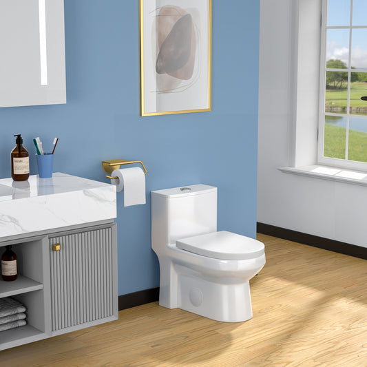 Lordear White Ceramic Water Saving One Piece Toilet with Comfort Wider Chair Seat