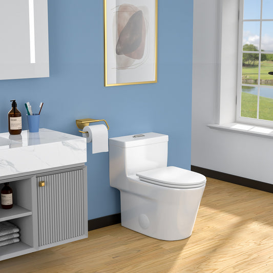 Lordear Rectangular White Ceramic One Piece Toilet with Soft-Close Seat