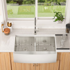 Lordear 33'' Double Bowl Apron Front Stainless Steel Farmhouse Sink