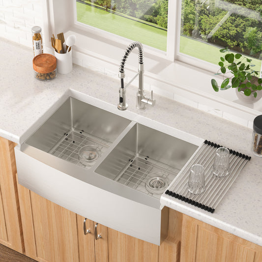 Lordear 33'' Double Bowl Apron Front Stainless Steel Farmhouse Sink