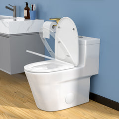 Lordear Rectangular White Ceramic One Piece Toilet with Soft-Close Seat
