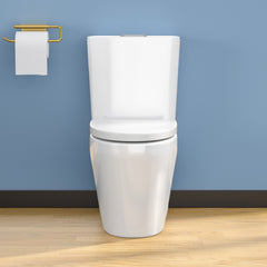 Lordear Elongated White Ceramic Modern One Piece Toilet with Comfort Wider Chair Seat