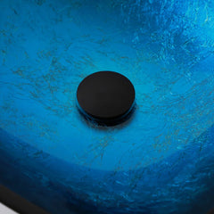 Lordear 16'' Glass Bathroom Vessel Sink Blue Tempered Glass Above Counter Sink with Pop up Drain
