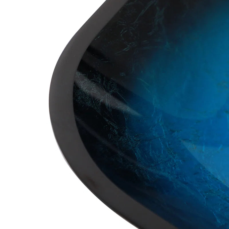 Lordear 16'' Glass Bathroom Vessel Sink Blue Tempered Glass Above Counter Sink with Pop up Drain