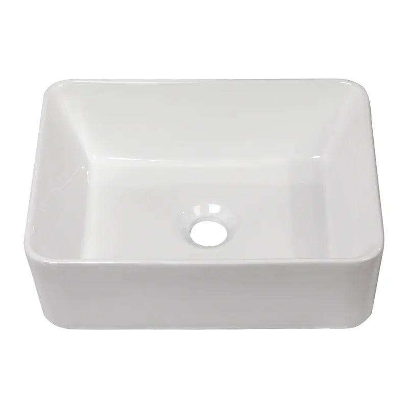 Lordear 16'' White Ceramic Rectangular Bathroom Vessel Sink