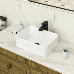 Lordear 16'' White Ceramic Rectangular Bathroom Vessel Sink