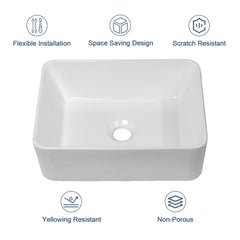 Lordear 16'' White Ceramic Rectangular Bathroom Vessel Sink