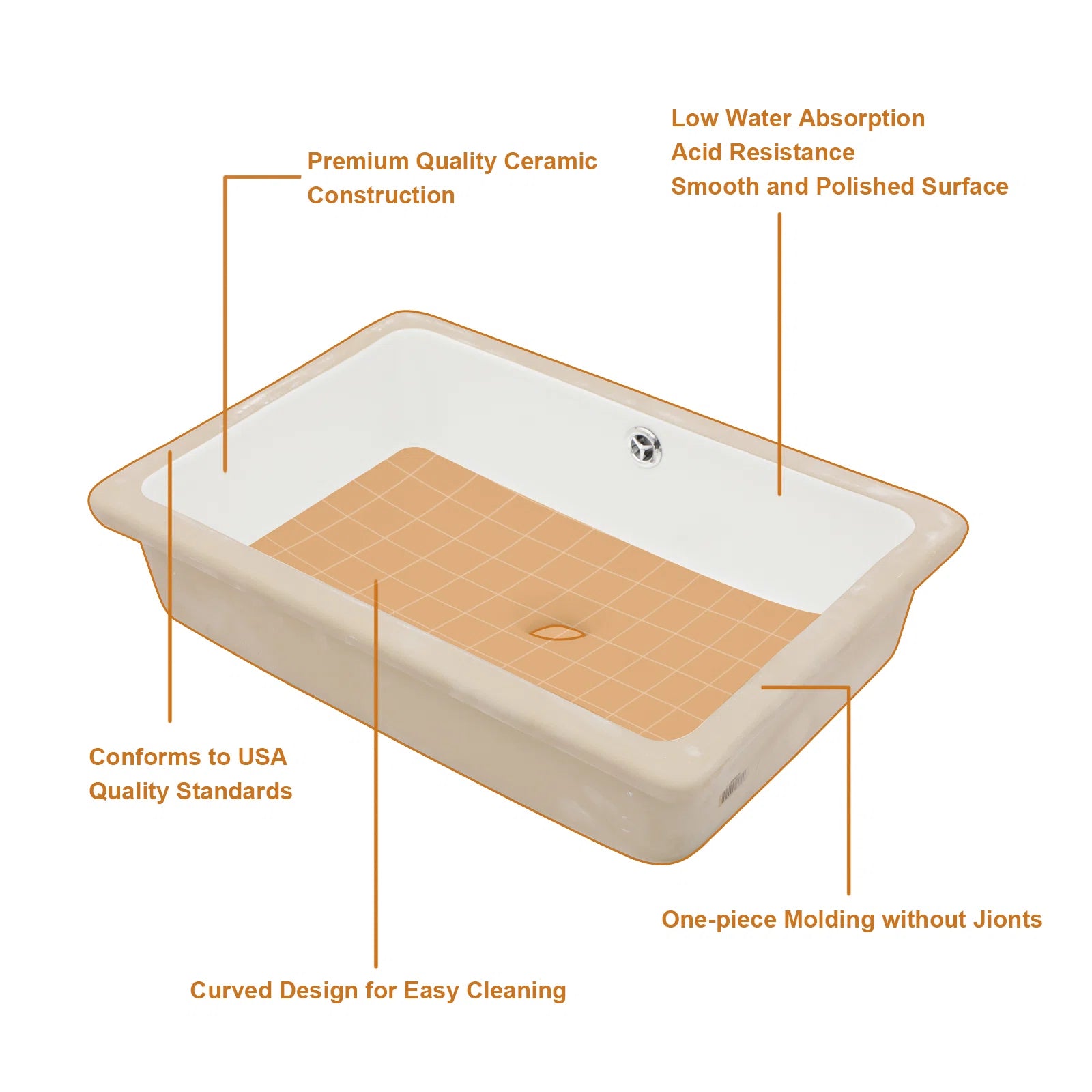 Lordear White Ceramic Rectangle Undermount Bathroom Sink with Overflow  from Lordear