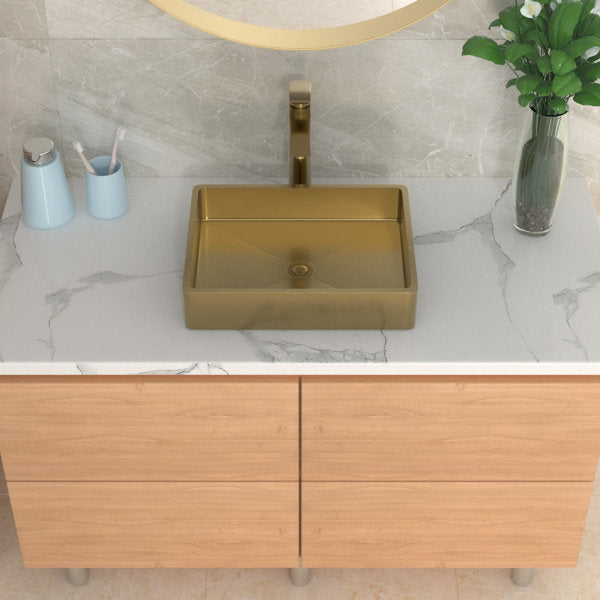 19in L X 15in W Stainless Steel Rectangular Bathroom Sink Above Couter Art Basin with Pop Up Drain-Brushed Gold  from Lordear