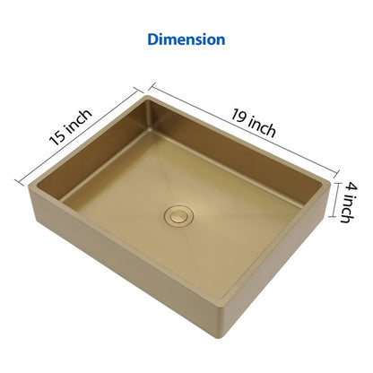 19in L X 15in W Stainless Steel Rectangular Bathroom Sink Above Couter Art Basin with Pop Up Drain-Brushed Gold  from Lordear