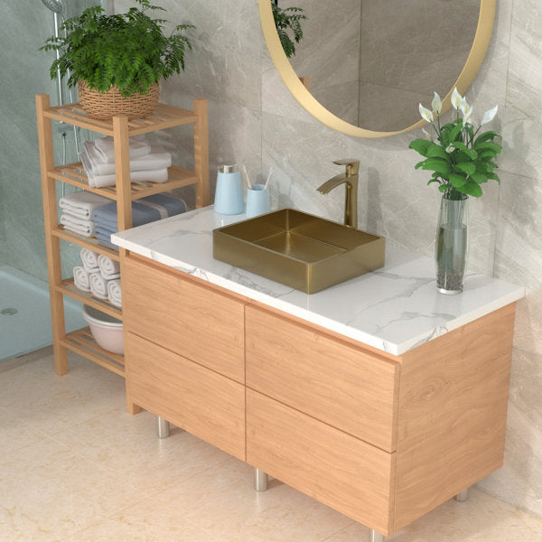 19in L X 15in W Stainless Steel Rectangular Bathroom Sink Above Couter Art Basin with Pop Up Drain-Brushed Gold  from Lordear