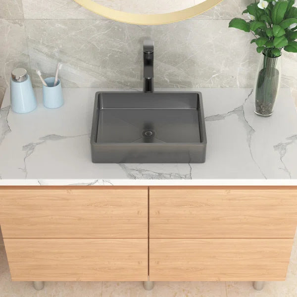 19in L X 15in W Stainless Steel Rectangular Bathroom Sink Above Couter Art Basin with Pop Up Drain-Gunmetal Black  from Lordear