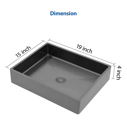 19in L X 15in W Stainless Steel Rectangular Bathroom Sink Above Couter Art Basin with Pop Up Drain-Gunmetal Black  from Lordear