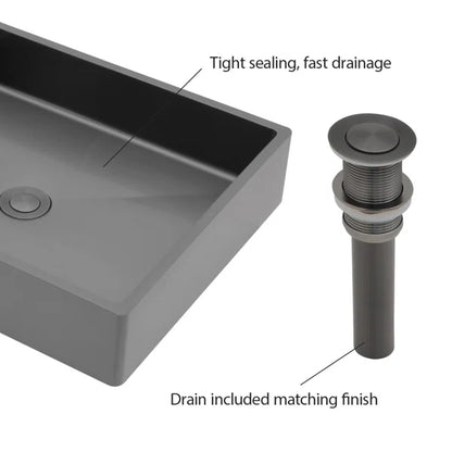 19in L X 15in W Stainless Steel Rectangular Bathroom Sink Above Couter Art Basin with Pop Up Drain-Gunmetal Black  from Lordear