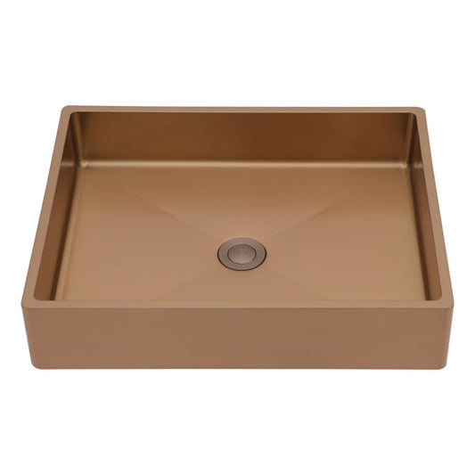 19in L X 15in W Stainless Steel Rectangular Bathroom Sink Above Couter Art Basin with Pop Up Drain-Rose Gold  from Lordear