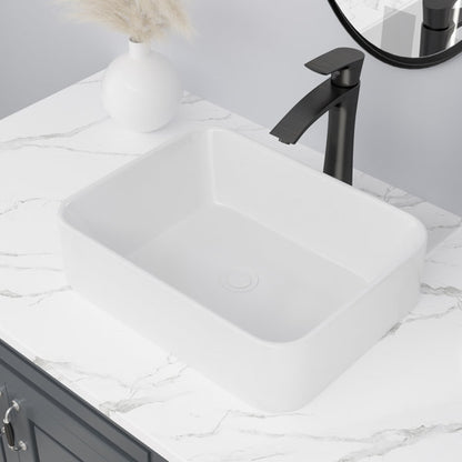 19in x 15in Bathroom Vessel Sink White Ceramic Rectangle Bathroom Sink White Vessel Sink with Faucet | Lordear