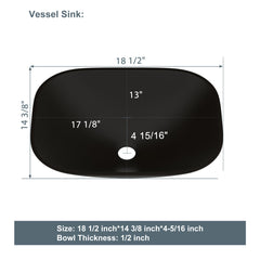 Lordear Tempered Glass Rectangular Matte Black Vessel Bathroom Sink with Faucet and Drain