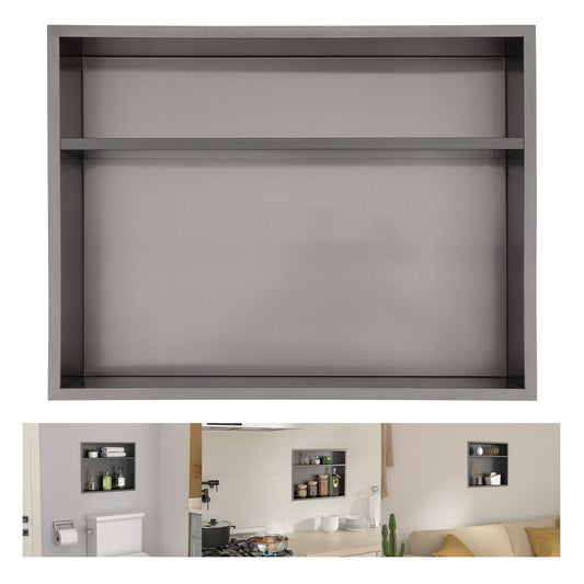 Lordear 18in  x 14in  Rectangle Two-Tier Shower Niche Black No Tile Needed Recessed Wall Niche Insert for Bathroom Storage  from Lordear