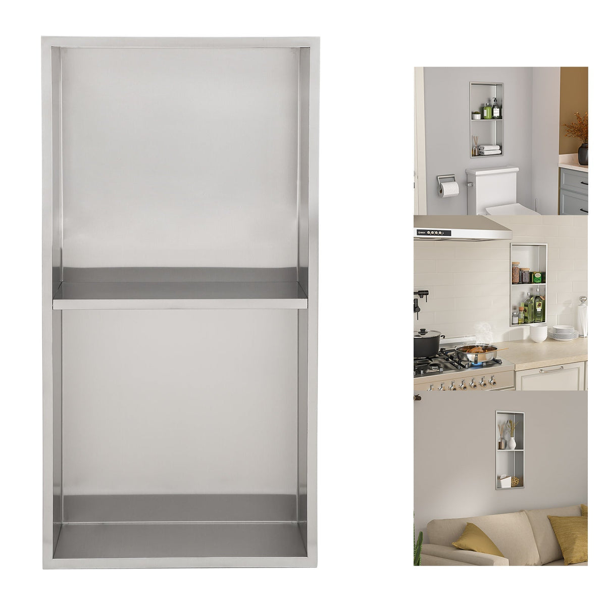 Lordear 12" W x 24" H Stainless Steel Built-in Double Shelf Bathroom Niche  from Lordear