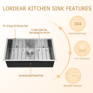 Lordear Undermount Sink 30 Inch - Stainless Steel Single Bowl Kitchen Sink from Lordear