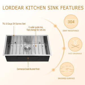 Lordear Undermount Sink 30 Inch - Stainless Steel Single Bowl Kitchen Sink | Lordear