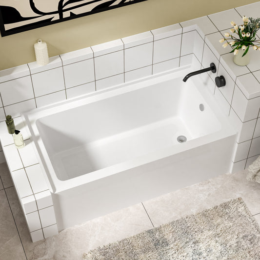 Lordear 60'' x 32'' Acrylic Freestanding Rectangular Apron Front Soaking Bathtub