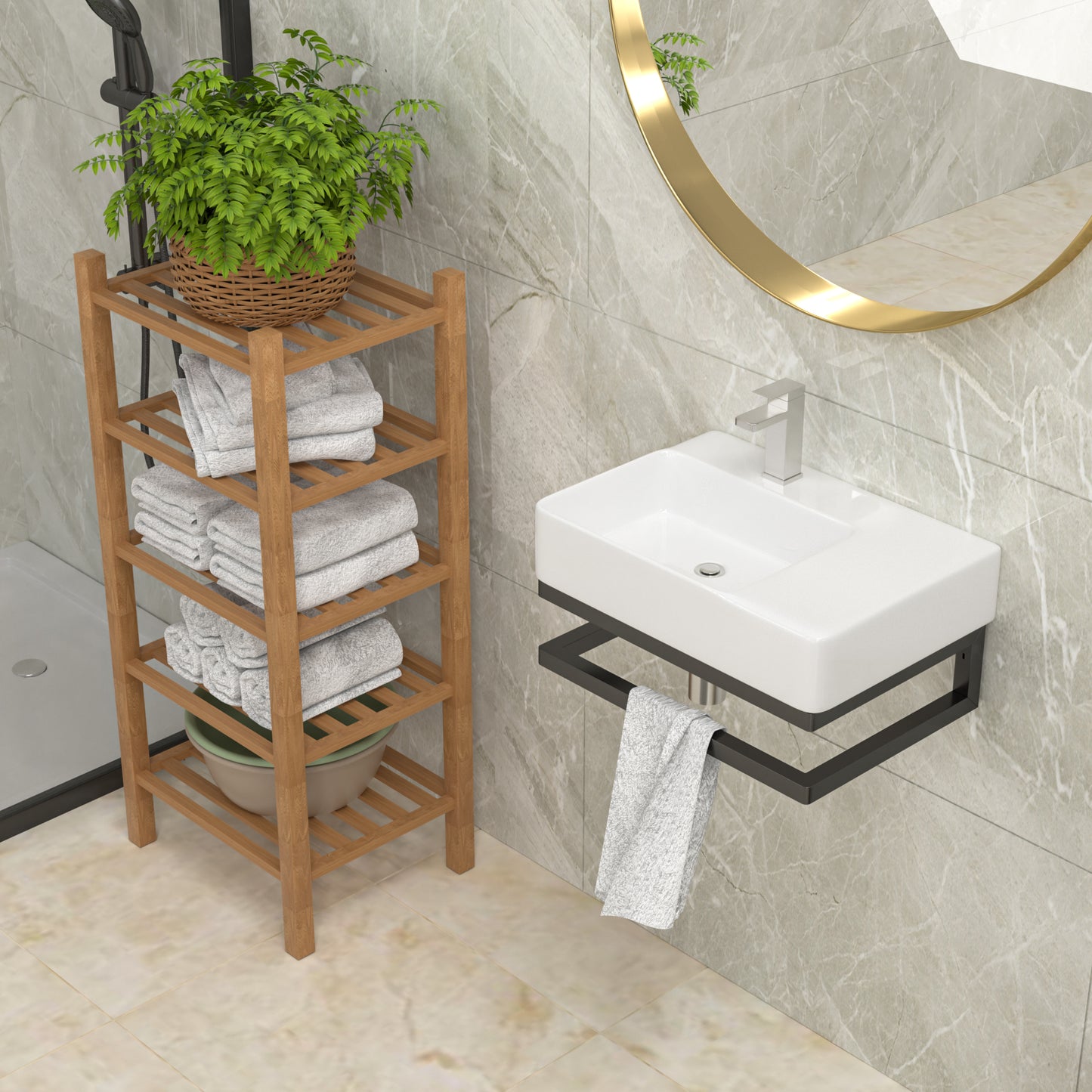 23.25in L x 16.5in W Wall Mounted Bathroom Sink with Towel Rack White Ceramic Bathroom Wall Hung Sink  from Lordear