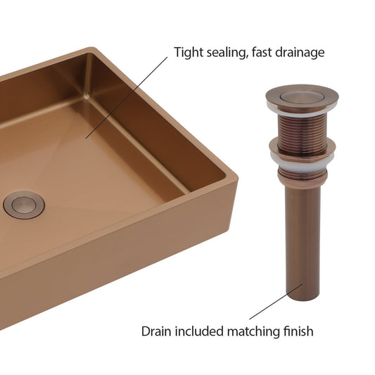 Lordear 19'' x 15'' Stainless Steel Rectangular Bathroom Vessel Sink with Pop-Up Drain