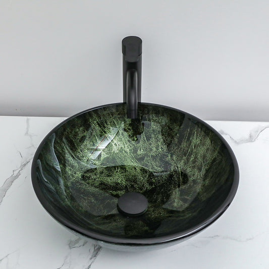 Lordear 16.5'' X 16.5'' Tempered Glass Bathroom Vessel Sink with  Faucet and Pop-up Drain