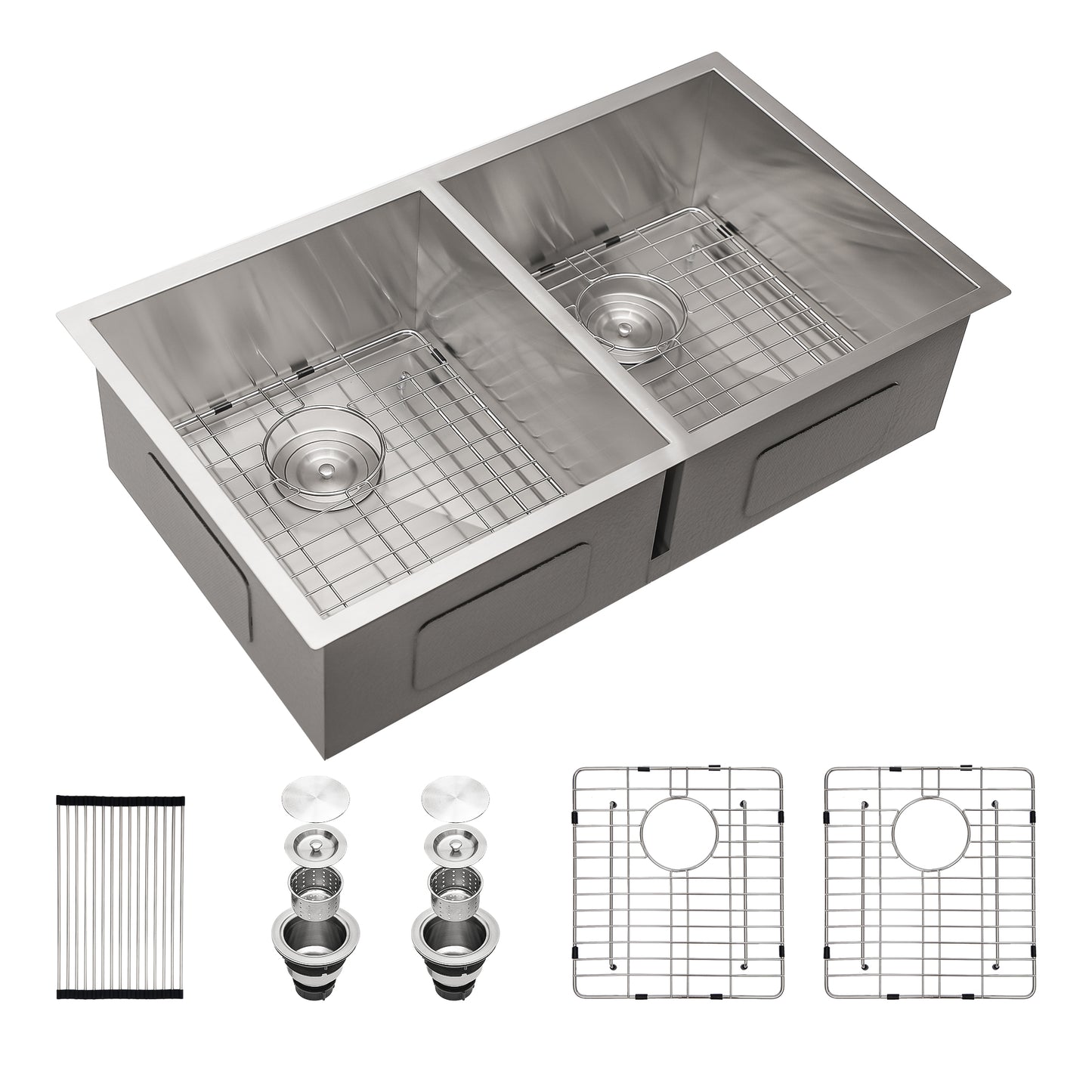 33 Inch Undermount Double Sink - Lordear Stainless Steel Double Kitchen Sink 18 Guage Double Bowl 50/50 Kitchen Sink 33x19x9 Inch Double Sinks | Kitchen Undermount Sink | Lordear