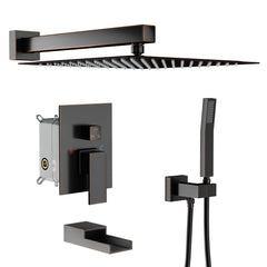 10 Inch Rainfall Square Shower Head System with Shower and Waterfall Faucet Wall Mounted in ORB  from Lordear