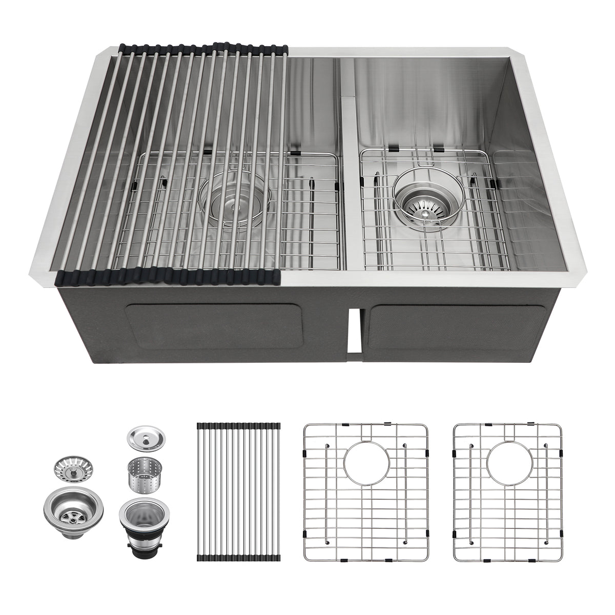 Lordear Stainless Steel Double Bowl Undermount Low Divide Kitchen Sink