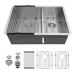 Lordear Stainless Steel Double Bowl Undermount Low Divide Kitchen Sink