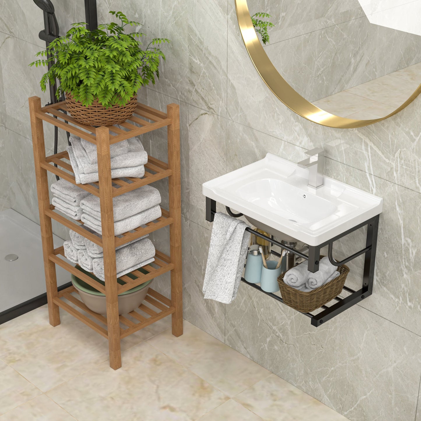 23.75in L x 15.75in W Wall Mounted Bathroom Sink with Towel Rack White Ceramic Bathroom Wall Hung Sink  from Lordear