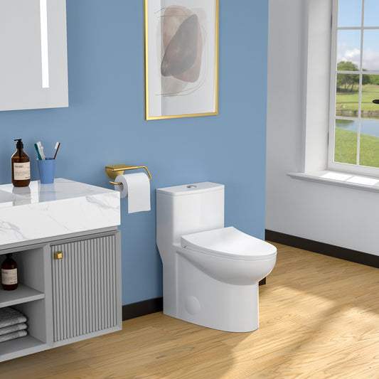 Lordear 1.6 Gallons GPF Elongated Comfort Height Floor Mounted One-Piece Toilet (Seat Included)