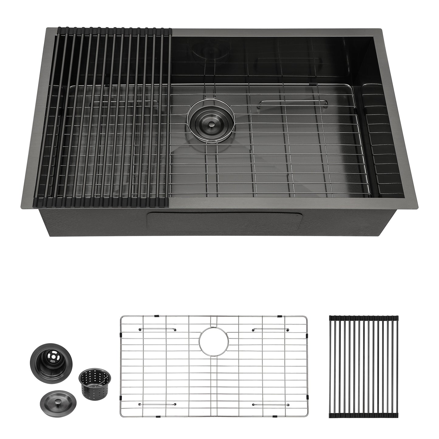 Lordear 32in x 19in x 9in Undermount Single Bowl Kitchen Sink Black Stainless Steel Sink with Drainer  from Lordear