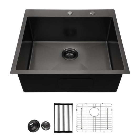 Lordear 25 x 22 inch Drop In Topmount Kitchen Sink 16 Gauge Stainless Steel Kitchen Sink Gunmetal Black Single Bowl Kitchen Sink  from Lordear