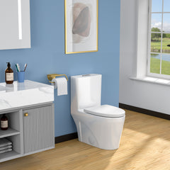 Lordear Elongated White Ceramic Modern One Piece Toilet with Comfort Wider Chair Seat